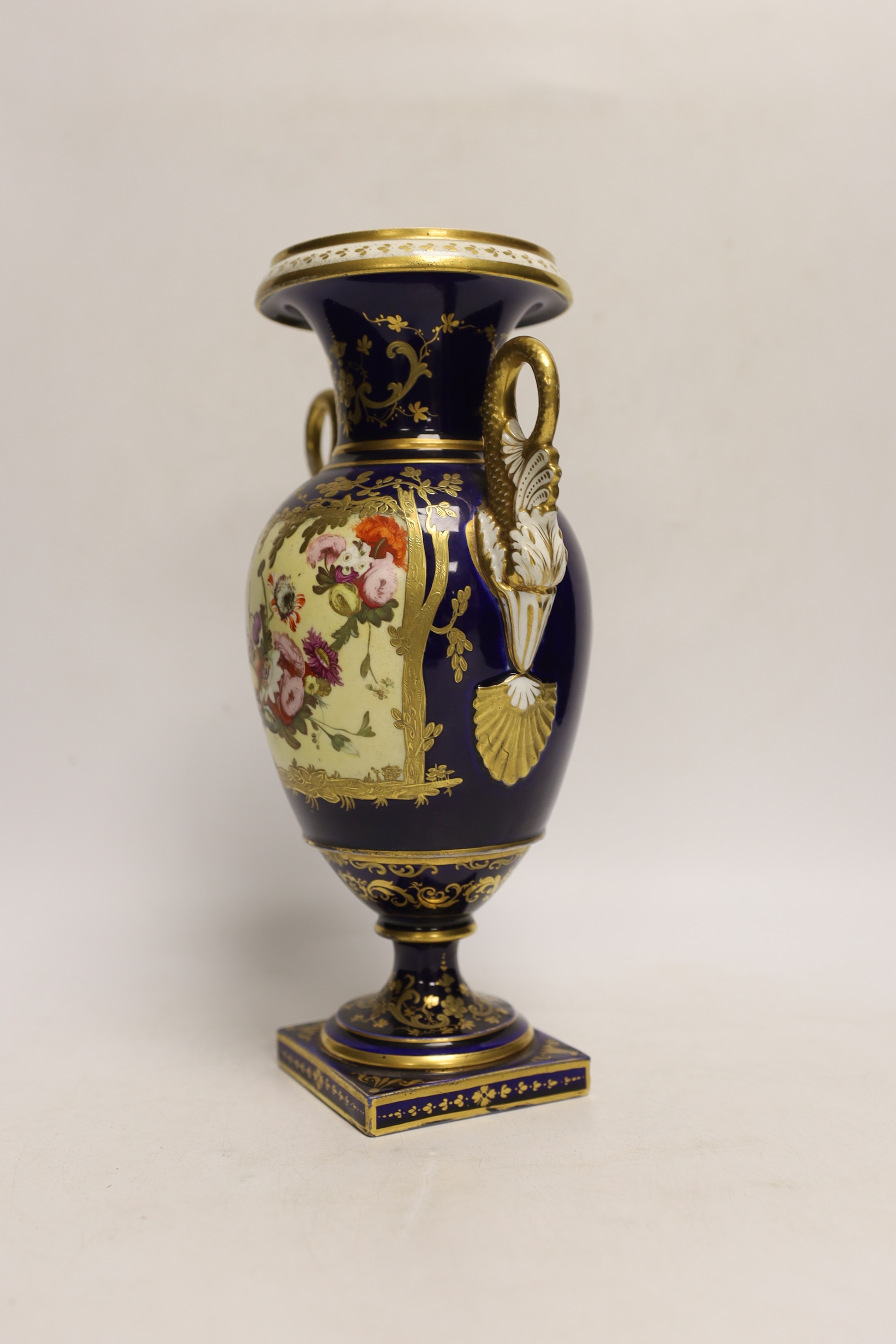 An English porcelain vase, c.1825, (label on base), exhibited at Grosvenor House Antiques Fair, 26.5cm